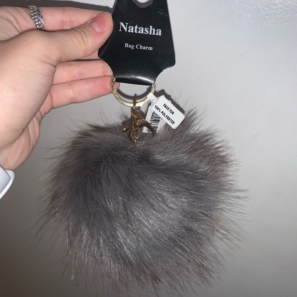 Gray puff ball bag charm brand new